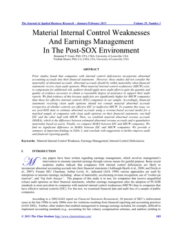 Material Internal Control Weaknesses and Earnings Management in the Post-SOX Environment Benjamin P