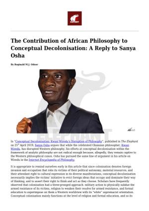 The Contribution of African Philosophy to Conceptual Decolonisation: a Reply to Sanya Osha
