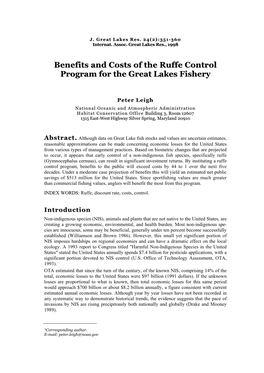 Benefits and Costs of the Ruffe Control Program for the Great Lakes Fishery