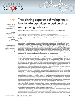 The Spinning Apparatus of Webspinners – Functional-Morphology, Morphometrics and Spinning Behaviour