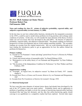 BA 513: Ph.D. Seminar on Choice Theory Professor Robert Nau Fall Semester 2008