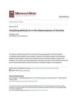 Simplifying Methods for in Vitro Metamorphosis of Glochidia