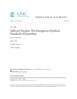 The Emergence of Judicial Standards of Journalism, 73 N.C