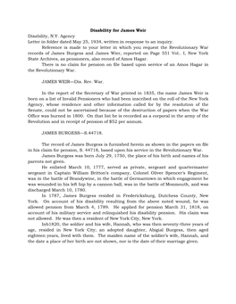 Disability for James Weir Disability, NY Agency Letter in Folder Dated