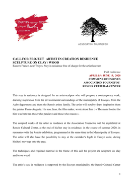 CALL for PROJECT ARTIST in CREATION RESIDENCE SCULPTURE on CLAY / WOOD Eastern France, Near Troyes