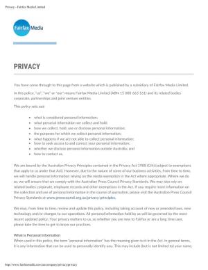 Privacy - Fairfax Media Limited