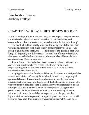 Barchester Towers Anthony Trollope Barchester Towers Anthony Trollope