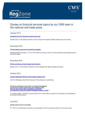 Quotes on Financial Services Topics by Our CMS Team in the National and Trade Press