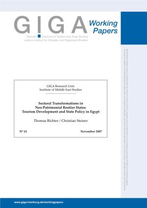 Sectoral Transformations in Neo-Patrimonial Rentier States: Tourism Development and State Policy in Egypt
