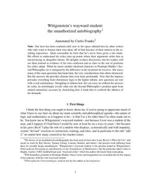 Wittgenstein's Wayward Student: the Unauthorized Autobiography