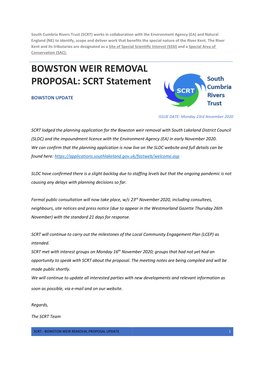 Bowston Update-Formal Public Consultation