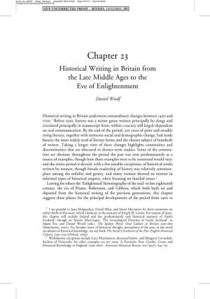 Historical Writing in Britain from the Late Middle Ages to the Eve of Enlightenment