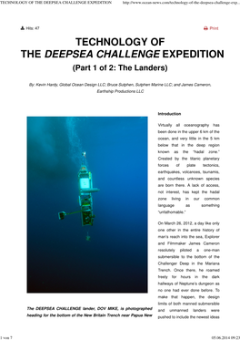 Technology of the Deepsea Challenge Expedition
