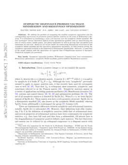 Arxiv:2101.02618V1 [Math.OC] 7 Jan 2021 the Diagonalization of Symmetric Positive-Deﬁnite (Spd) Matrices