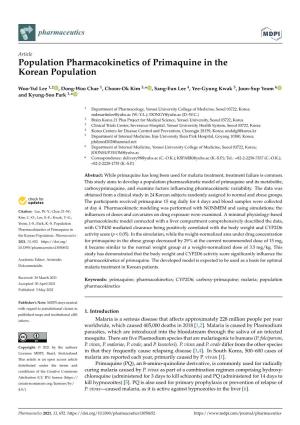 Population Pharmacokinetics of Primaquine in the Korean Population