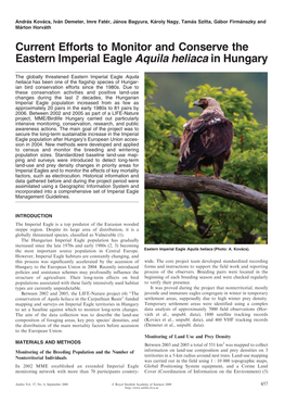 Current Efforts to Monitor and Conserve the Eastern Imperial Eagle Aquila Heliaca in Hungary