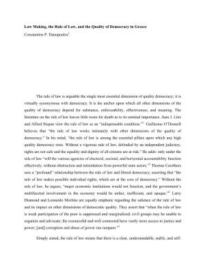 Law Making, the Rule of Law, and the Quality of Democracy in Greece Constantine P
