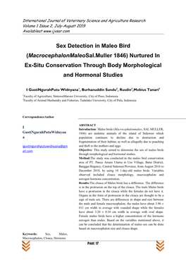 Sex Detection in Maleo Bird (Macrocephalonmaleosal.Muller 1846) Nurtured in Ex-Situ Conservation Through Body Morphological and Hormonal Studies