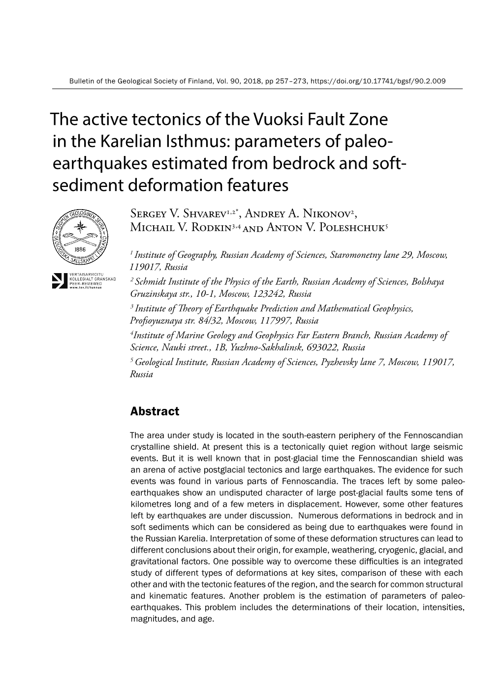 The Active Tectonics of the Vuoksi Fault Zone in the Karelian Isthmus