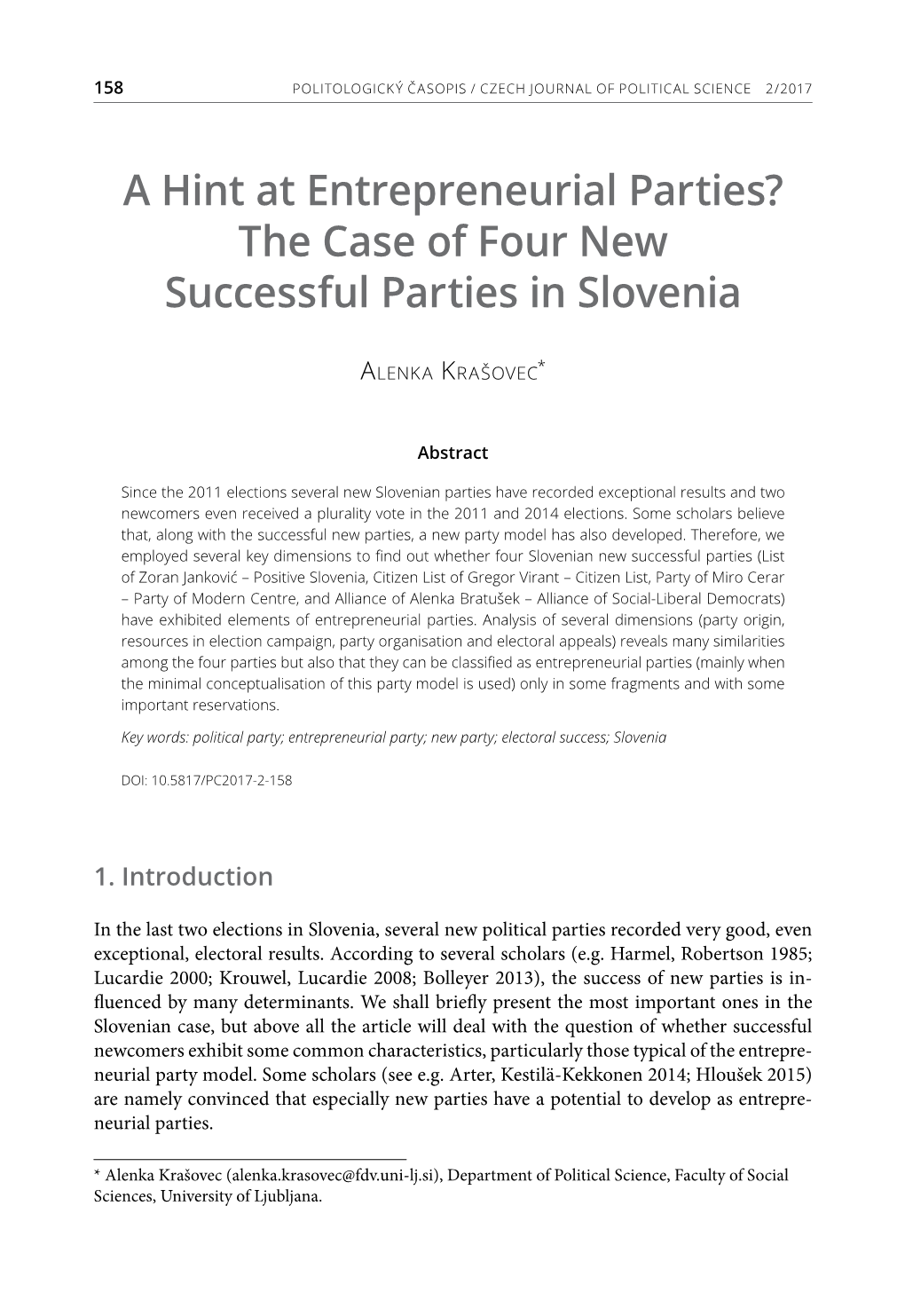 The Case of Four New Successful Parties in Slovenia