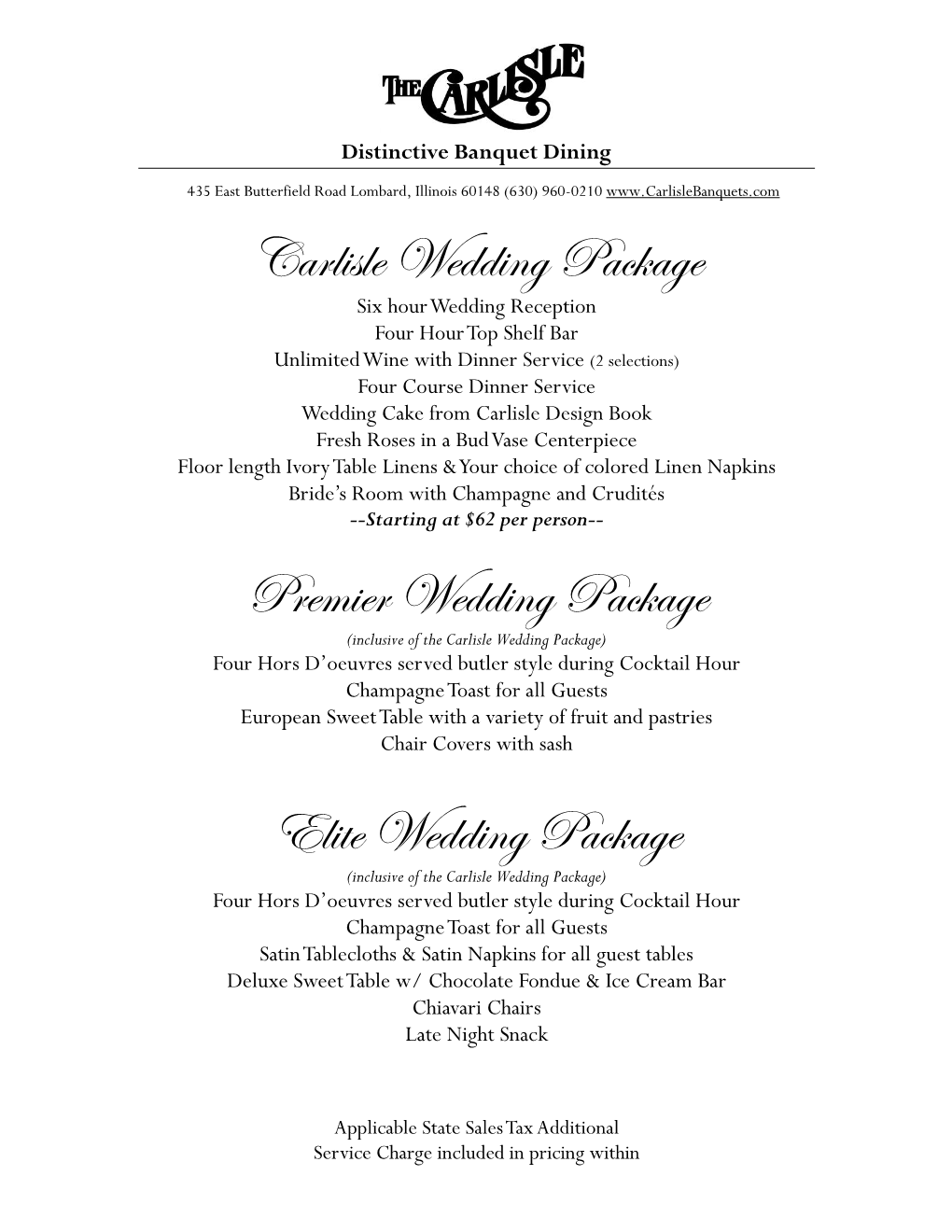 Carlisle Wedding Package Six Hour Wedding Reception