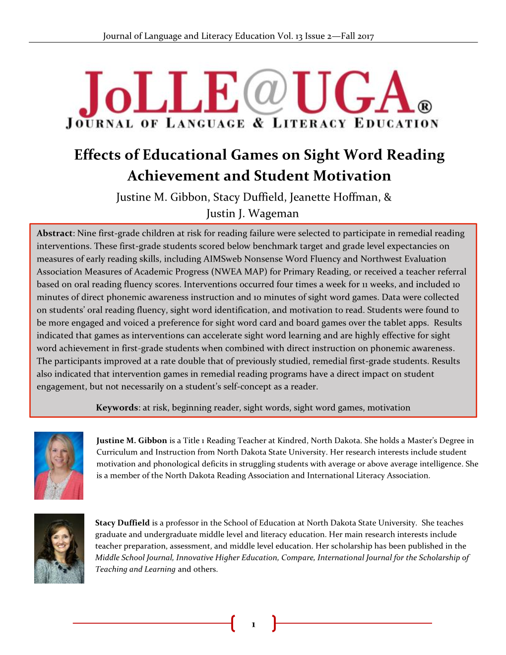 Effects of Educational Games on Sight Word Reading Achievement and Student Motivation