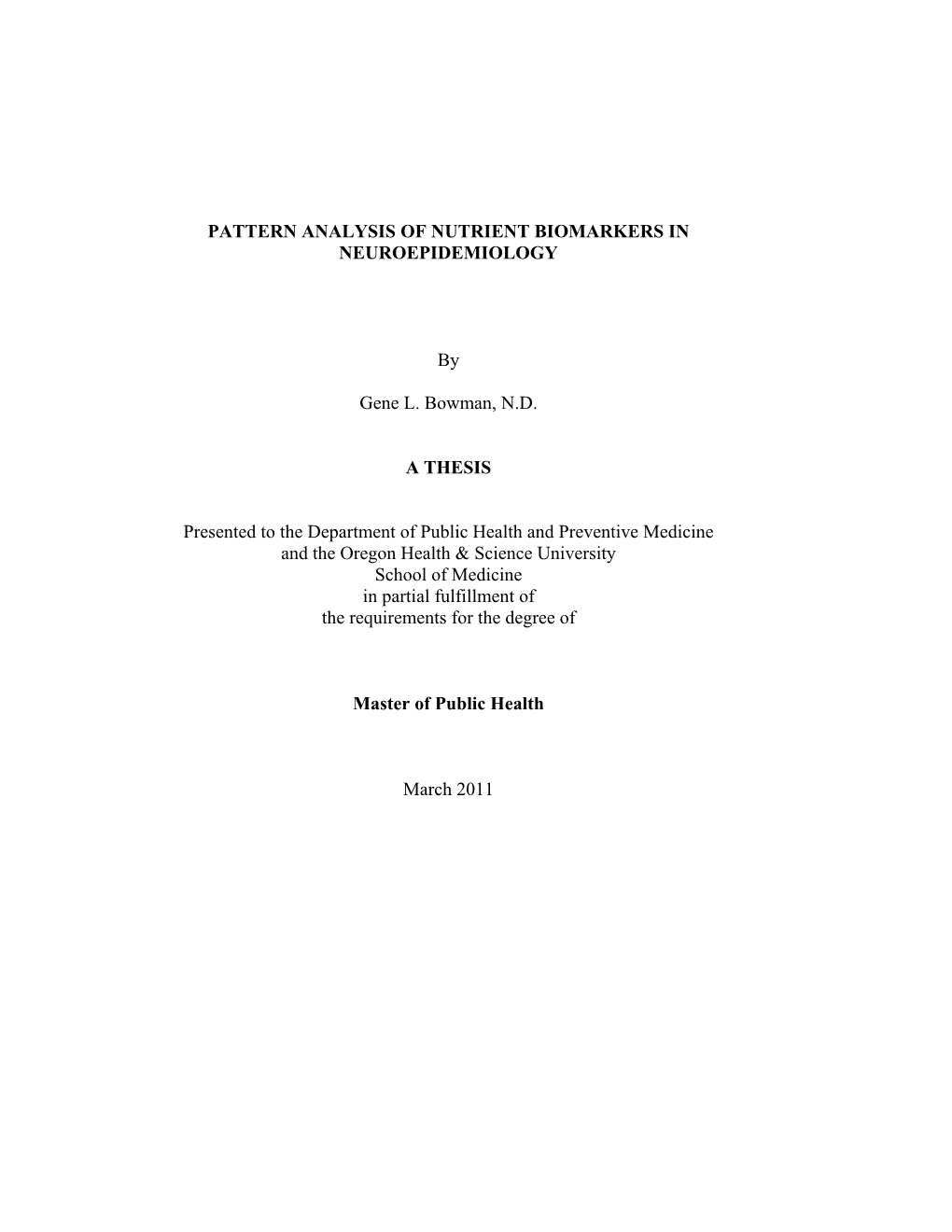 Pattern Analysis of Nutrient Biomarkers in Neuroepidemiology