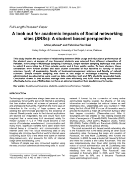 A Look out for Academic Impacts of Social Networking Sites (Snss): a Student Based Perspective