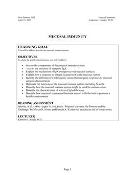 Mucosal Immunity Learning Goal