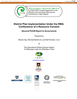 District Plan Implementation Under the RMA: Confessions of a Resource Consent