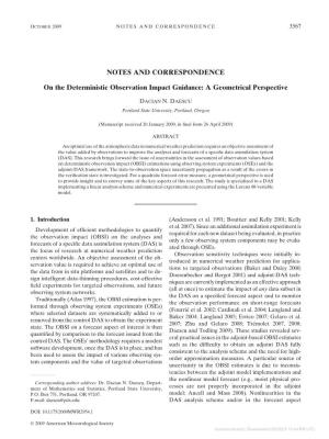 NOTES and CORRESPONDENCE on the Deterministic Observation