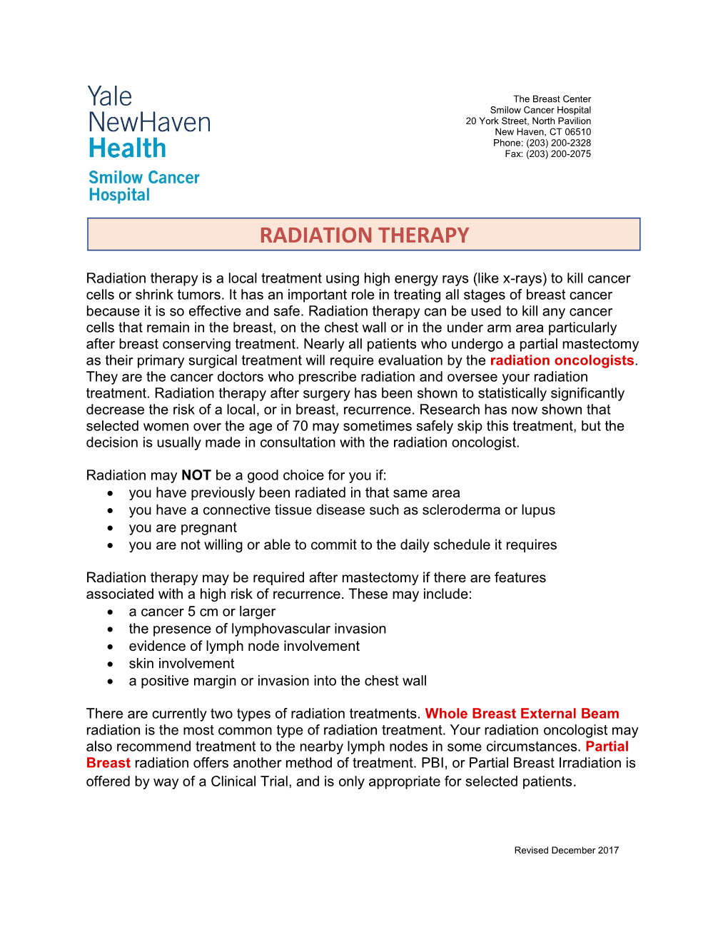 Radiation Therapy and Breast Cancer