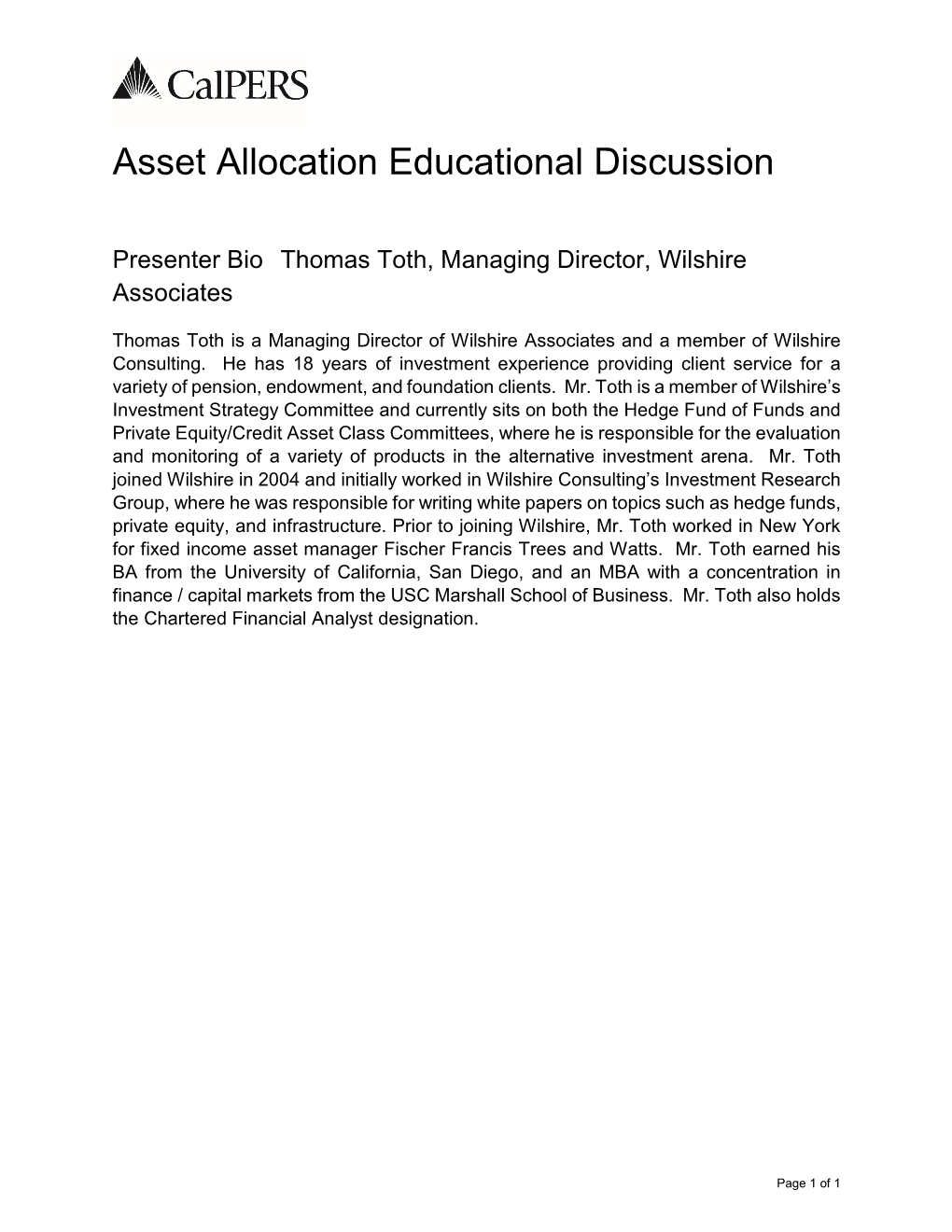 Asset Allocation Educational Discussion Biographies