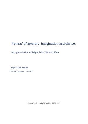Heimat’ of Memory, Imagination and Choice