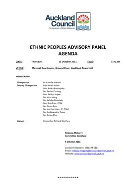 Ethnic People Advisory Panel Agenda