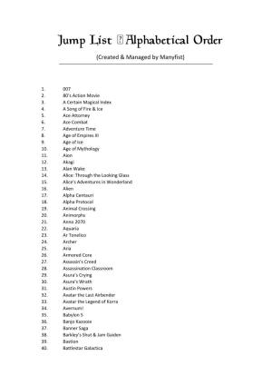 Jump List • Alphabetical Order (Created & Managed by Manyfist)