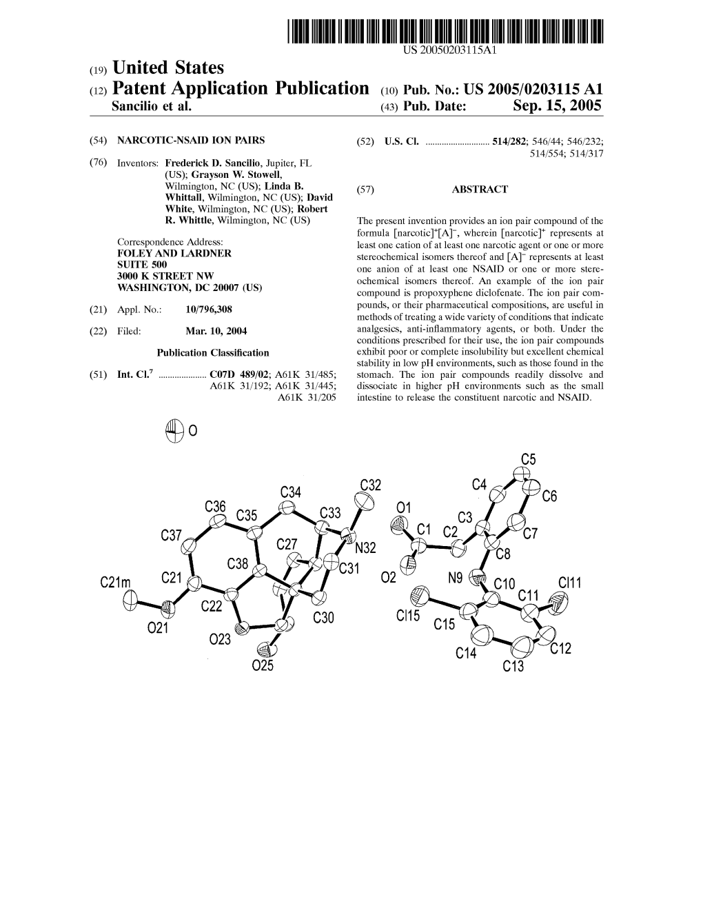 (12) Patent Application Publication (10) Pub. No.: US 2005/0203115 A1 Sancilio Et Al