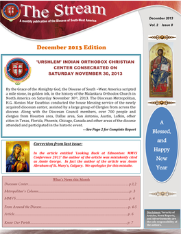 December 2013 Edition a Blessed, and Happy New Year To