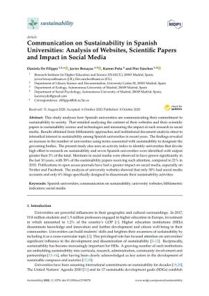 Communication on Sustainability in Spanish Universities: Analysis of Websites, Scientiﬁc Papers and Impact in Social Media