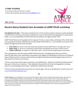 Navarre Dance Students Earn Accolades at CAMP PULSE Workshop