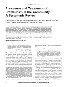 Prevalence and Treatment of Frotteurism in the Community: a Systematic Review