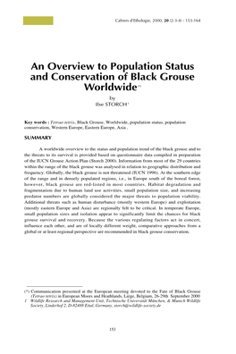 An Overview to Population Status and Conservation of Black Grouse Worldwide (*) by Ilse STORCH 1