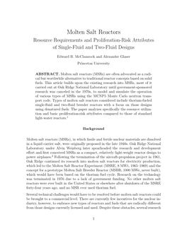 Molten Salt Reactors Resource Requirements and Proliferation-Risk Attributes of Single-Fluid and Two-Fluid Designs