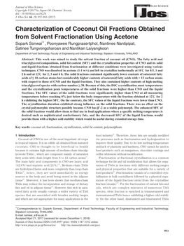 Characterization of Coconut Oil Fractions Obtained from Solvent