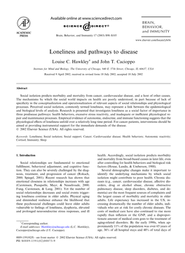 Loneliness and Pathways to Disease