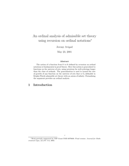 An Ordinal Analysis of Admissible Set Theory Using Recursion on Ordinal Notations∗
