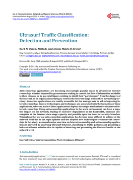 Ultrasurf Traffic Classification: Detection and Prevention