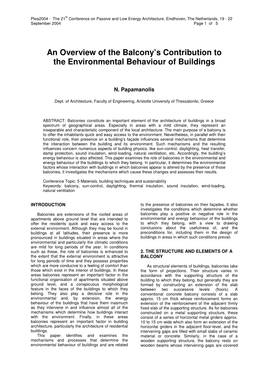 An Overview of the Balcony's Contribution To