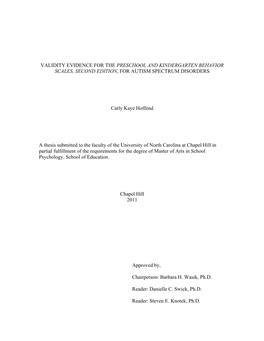 Validity Evidence for the Preschool and Kindergarten Behavior Scales, Second Edition, for Autism Spectrum Disorders