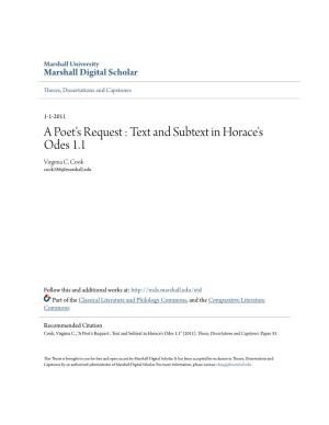 A Poet's Request : Text and Subtext in Horace's Odes 1.1 Virginia C